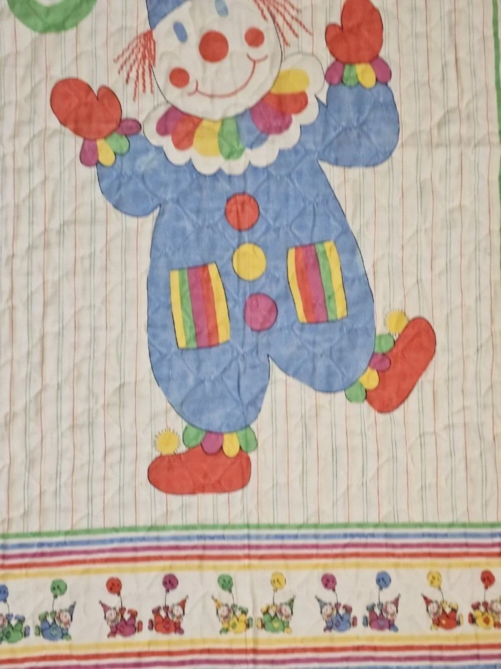 VTG Baby Quilt Blanket Circus Clown Juggling ABCs Multi-color 33‎ X 43 In